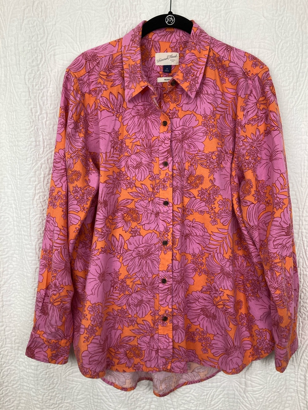Linen Long Sleeve Collared Button-Down Shirt - Universal Thread™ Purple Floral M